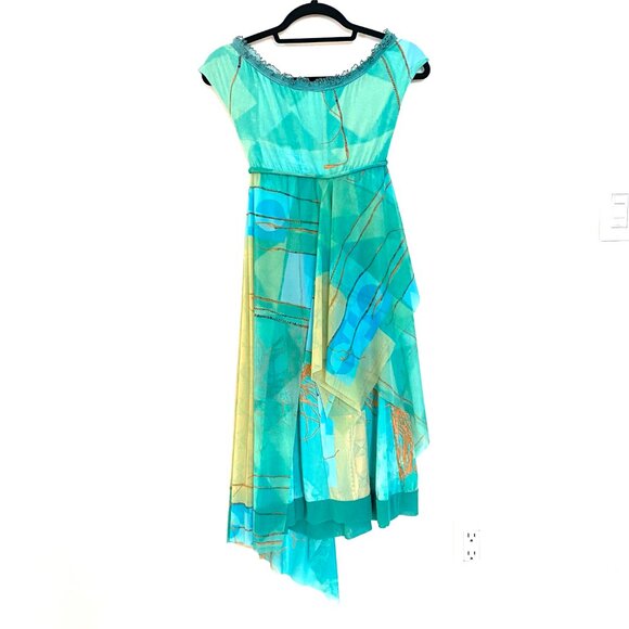 Legatte Jeans Bohemian-Style Asymmetrical Hemline - Teal and Blue Colors Size 6 - Picture 2 of 10